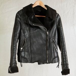 TopShop Biker Jacket Faux Leather/Faux Sheepskin